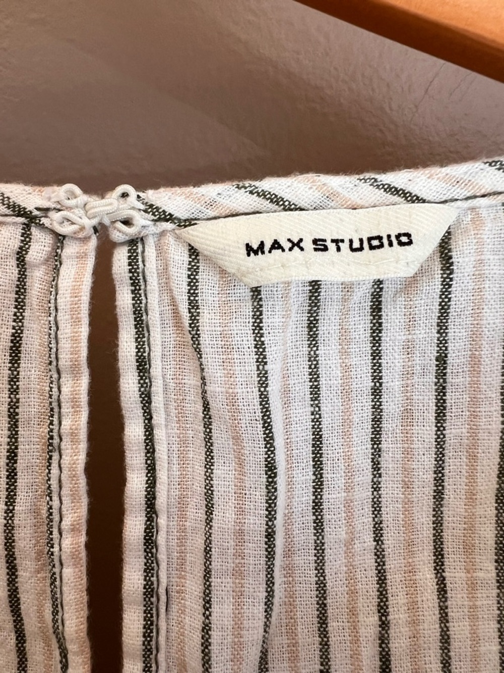 Max Studio Striped Linen Tank Dress - White with Thin Green Stripes - Picture 3 of 6